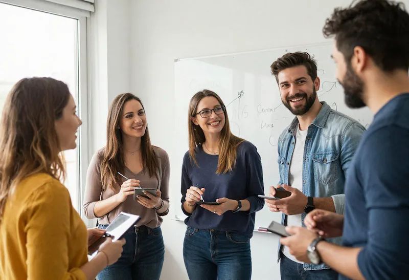 Team i kreativt möte om strategi och digitalisering